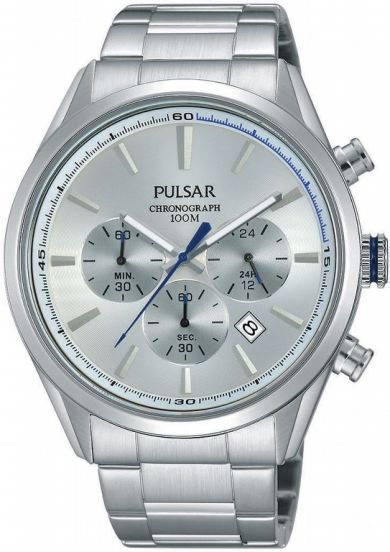 Pulsar Men's Chronograph 100M Grey Dial Silver Stainless Steel Bracele –  ELI ADAMS JEWELERS